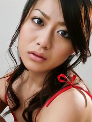 Hina Aisawa Asian in red fishnet and lingerie sucks stiffy so hot